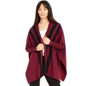 Alfani Women's Striped Open-Front Poncho Cardigan Sweater Red Black Size Medium